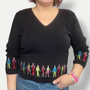 EAGLE'S EYE EMBROIDERED BLACK V NECK SWEATER SIZE XL